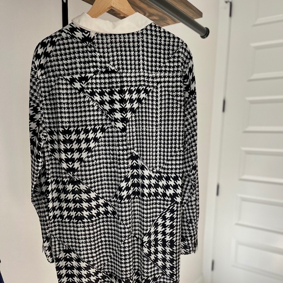 SALE! DKNY Shirt-Dress Black & White Houndstooth Pattern, Silk: Size L - Picture 7 of 10